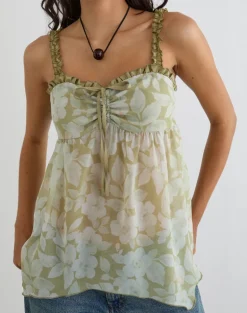 Sylva Asymmetric Hem Cami Top in Pale Flower Green