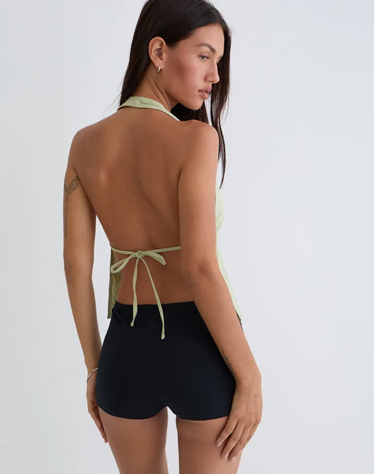 Syrma Backless Halter Top in Linen Sage Green