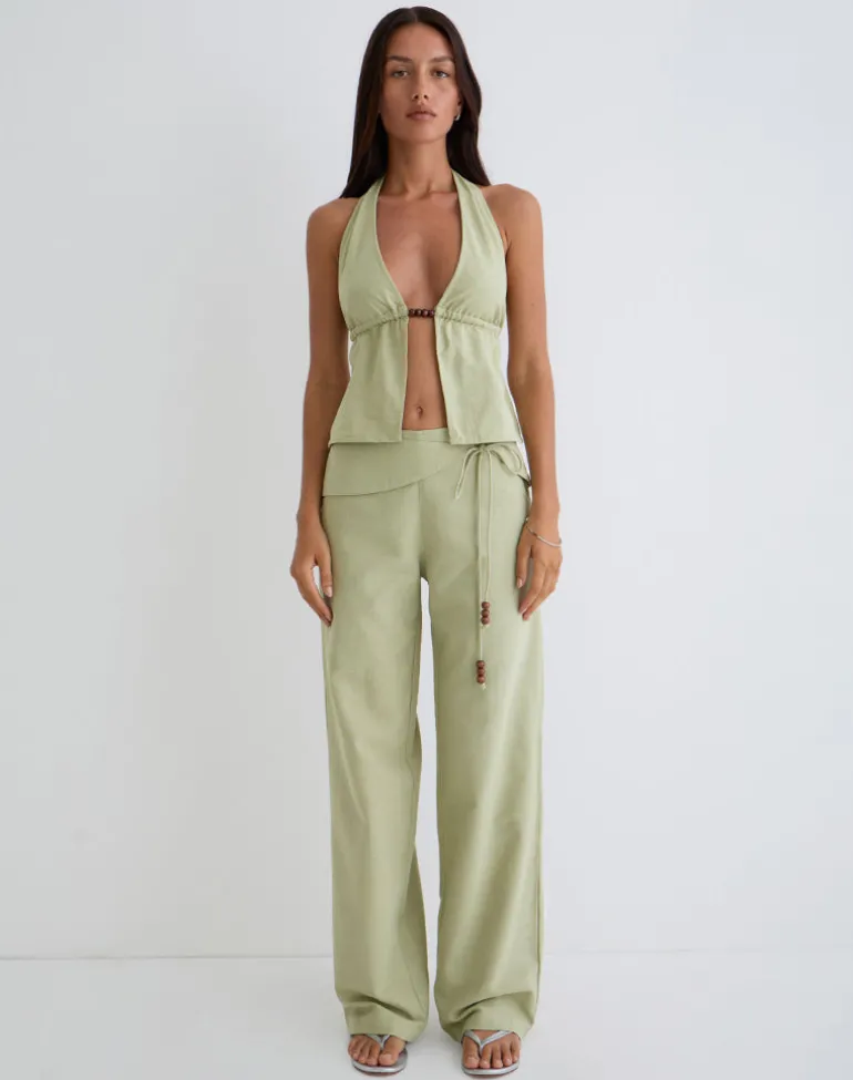 Syrma Backless Halter Top in Linen Sage Green