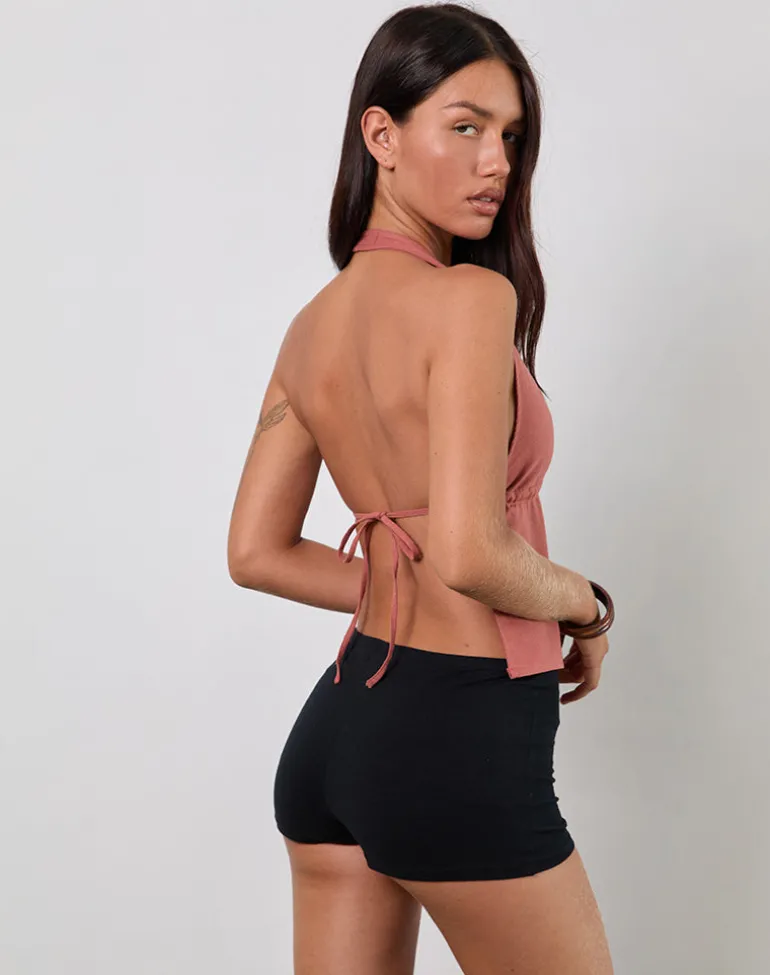 Syrma Backless Halter Top in Linen Tuscan Red