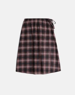 Taka Midi Skirt in Pink and Brown Check