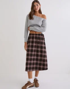 Taka Midi Skirt in Pink and Brown Check