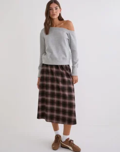 Taka Midi Skirt in Pink and Brown Check