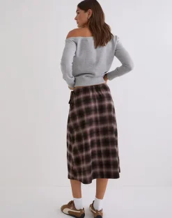 Taka Midi Skirt in Pink and Brown Check