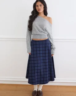 Takika Midi Skirt in Midnight Blue Check