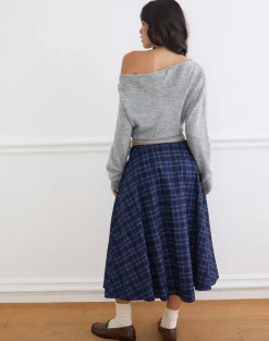 Takika Midi Skirt in Midnight Blue Check