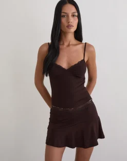 Taleah Mini Skirt with Lace in Bitter Chocolate