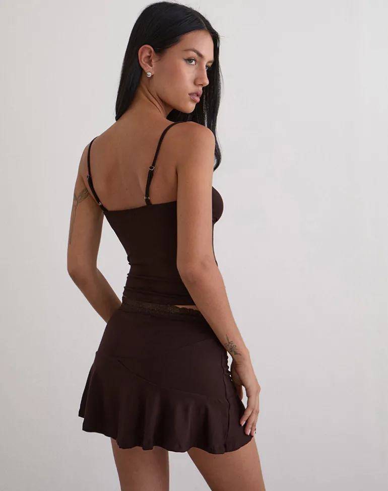 Taleah Mini Skirt with Lace in Bitter Chocolate