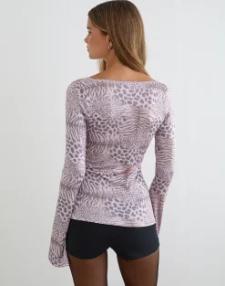 Talindra Long Sleeve Top in Leopard Jersey Lilac