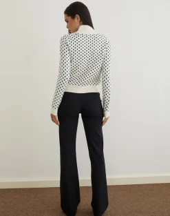 Talisa Zip Through Knit Jacket in Tiny Polka Ivory