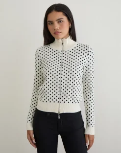 Talisa Zip Through Knit Jacket in Tiny Polka Ivory