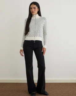 Talisa Zip Through Knit Jacket in Tiny Polka Ivory