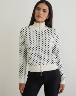 Talisa Zip Through Knit Jacket in Tiny Polka Ivory