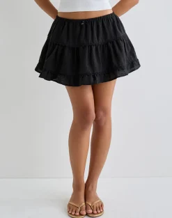 Talvi Tiered Frill Mini Skirt in Black