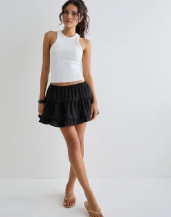 Talvi Tiered Frill Mini Skirt in Black