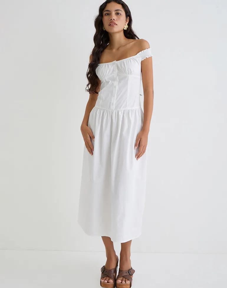 Tamashi Off the Shoulder Maxi Dress in White