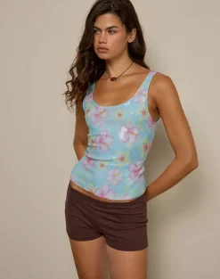 Tampa Top in Sequin Blooming Flower Blue