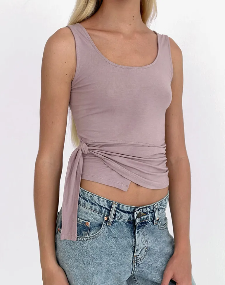 Tanzy Tie Top in Jersey Dusty Mauve