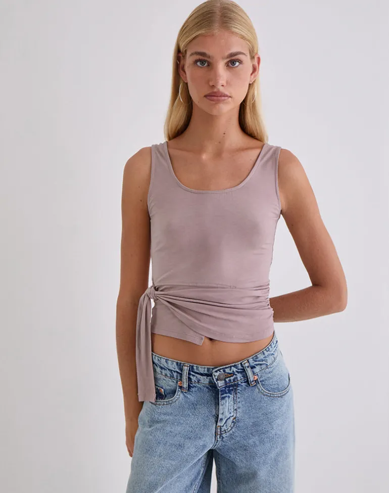 Tanzy Tie Top in Jersey Dusty Mauve