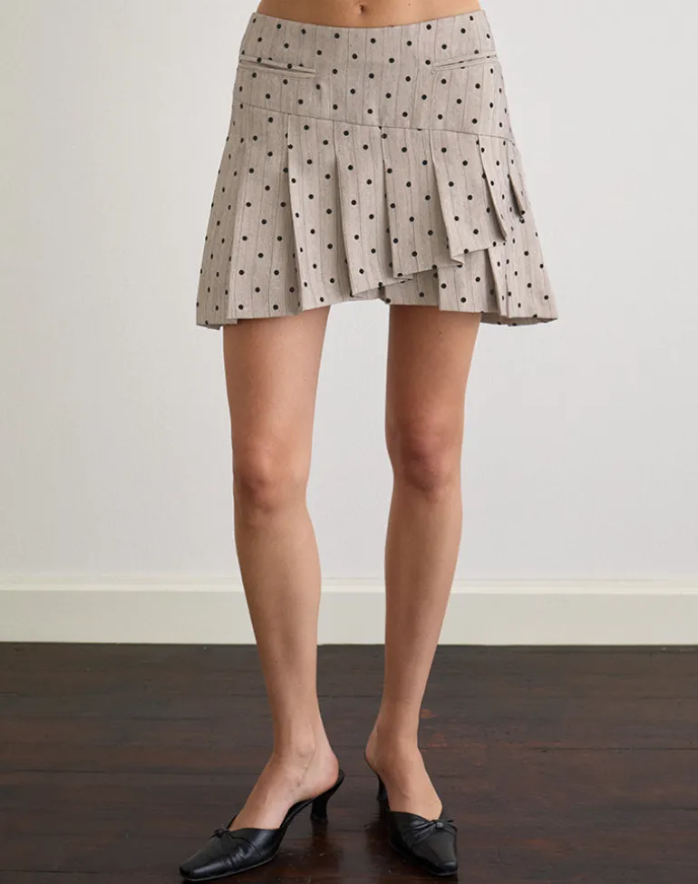 Tarja Mini Skirt in Beige with Polka Pinstripe