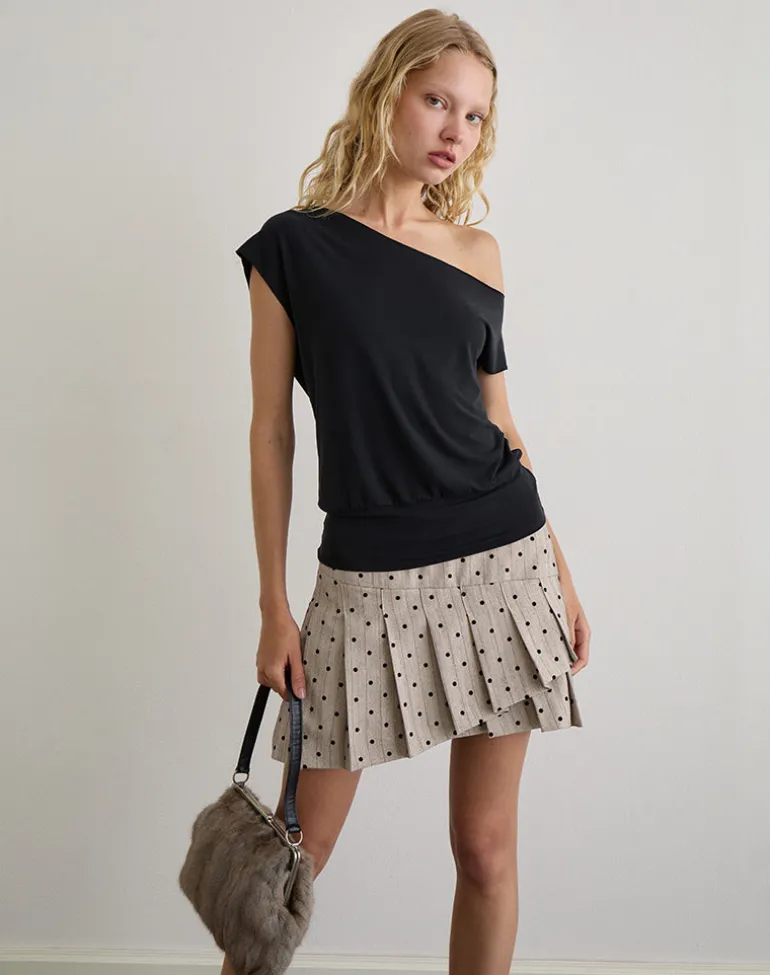 Tarja Mini Skirt in Beige with Polka Pinstripe
