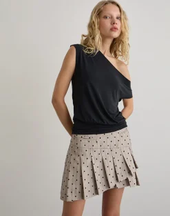 Tarja Mini Skirt in Beige with Polka Pinstripe