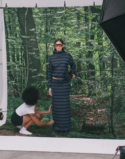 Tarmina Maxi Skirt in Knit Stripe Blue and Grey
