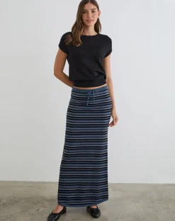 Tarmina Maxi Skirt in Knit Stripe Blue and Grey