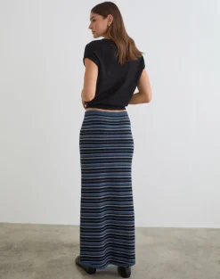 Tarmina Maxi Skirt in Knit Stripe Blue and Grey