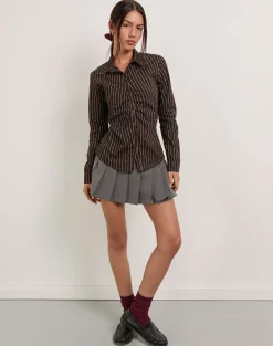 Tarsi Fitted Shirt in Mono Pinstripe Chocolate