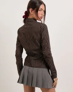 Tarsi Fitted Shirt in Mono Pinstripe Chocolate