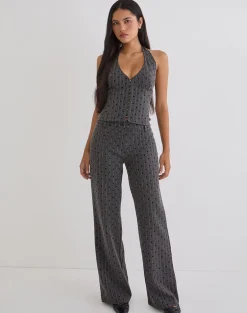 Tatina Trouser in Charcoal with Polka Pinstripe