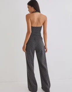 Tatina Trouser in Charcoal with Polka Pinstripe