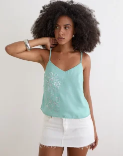 Tavina Top in Chiffon Floral Sequin Turquoise