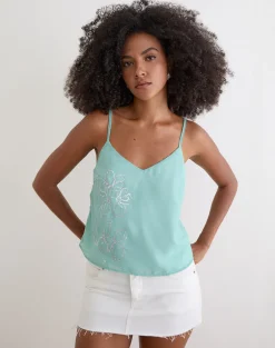 Tavina Top in Chiffon Floral Sequin Turquoise