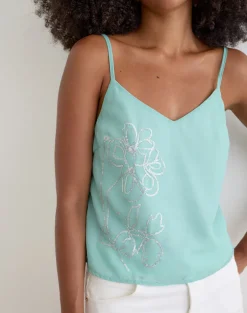 Tavina Top in Chiffon Floral Sequin Turquoise