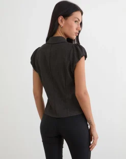 Telese Asymmetric Shirt in Dusky Pinstripe Grey
