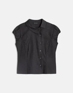 Telese Asymmetric Shirt in Dusky Pinstripe Grey