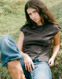 Telese Asymmetric Shirt in Dusky Pinstripe Grey