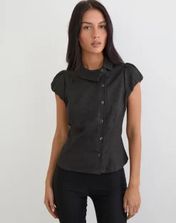 Telese Asymmetric Shirt in Dusky Pinstripe Grey