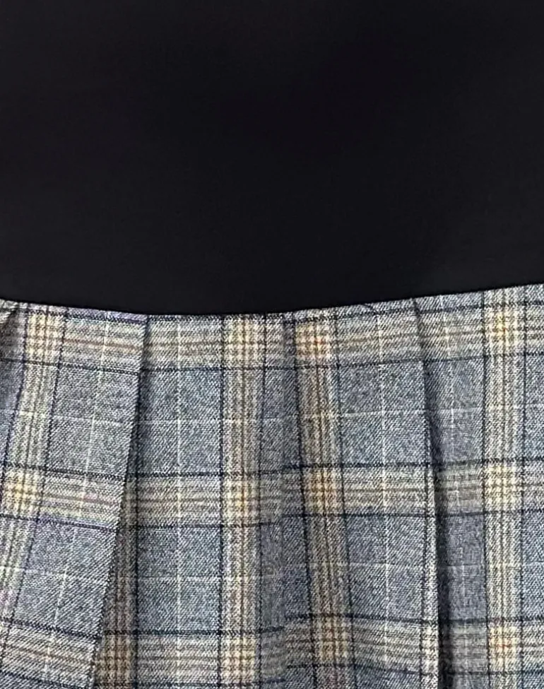 Terdayu Bandeau Pleated Mini Dress in Black Grey Check