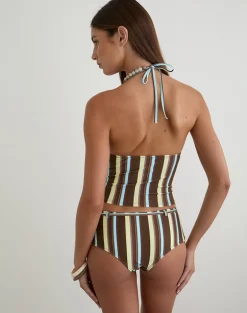 Thorin Tankini in Brown and Blue Linear Stripe