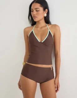 Thorin Tankini in Brown with Aqua Binding
