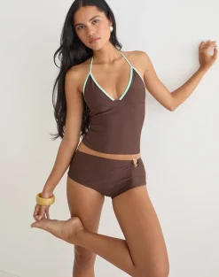 Thorin Tankini in Brown with Aqua Binding