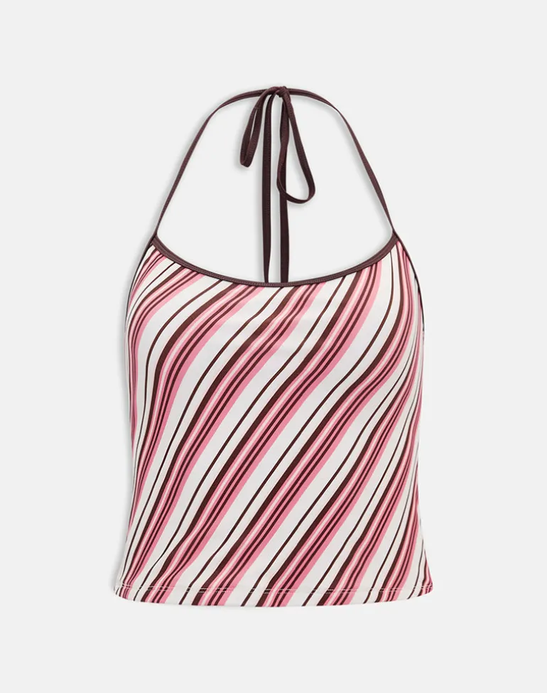 Tiara Tankini in Brown and Pink Candy Stripe
