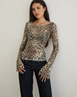 Tineko Long Sleeve Top in Leopard Dance Brown