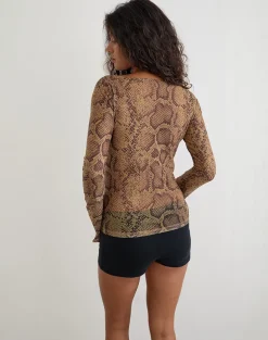 Tineko Long Sleeve Top in Snake Skin Brown