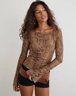 Tineko Long Sleeve Top in Snake Skin Brown