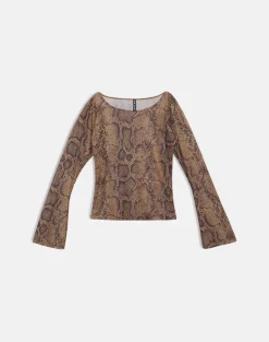Tineko Long Sleeve Top in Snake Skin Brown