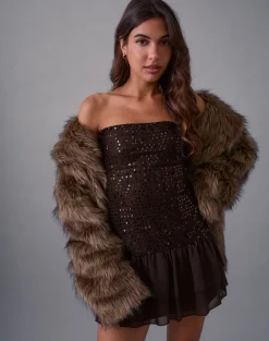 Tinosa Corset Dress in Ruffle Sequin Brown